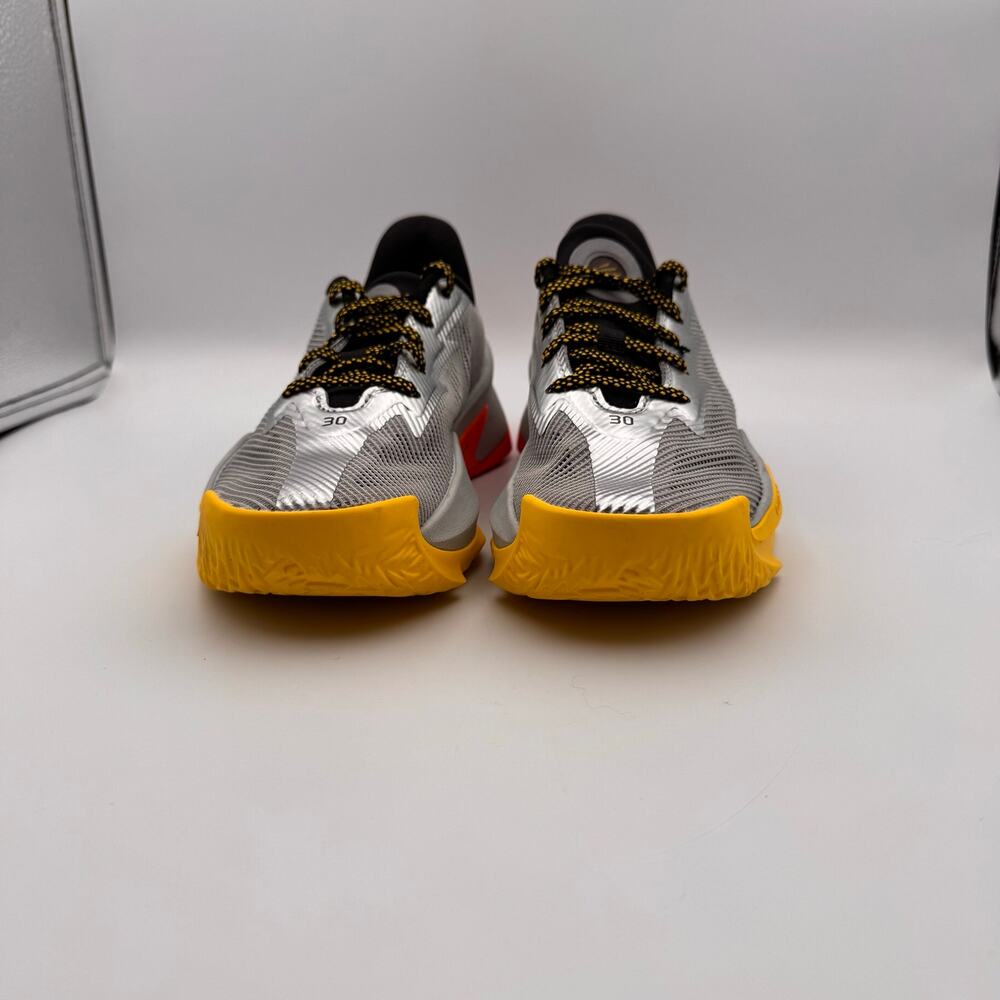 Youth 5.5 - Under Armour Curry Series 7 Orange Red Silver "Iron Sharpens Iron"